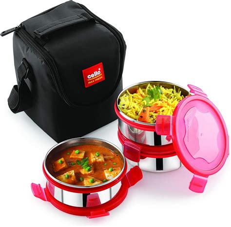 cello steel lunch box microwave safe|Amazon.com: Cello Max Fresh Click Lunch Box Set with Bag.